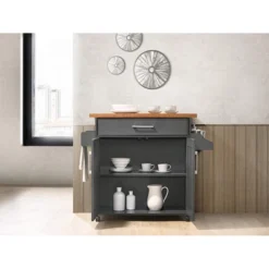 Hodedah Wheeled Kitchen Island Cart With Spice Rack And Towel Holder, Gray/Oak -Dine Furniture GUEST b15d654d 7398 48b3 a947 8d183e0ba416