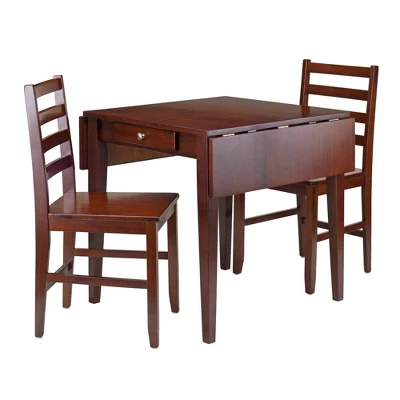 3pc Hamilton Drop Leaf Dining Table With Ladder Back Chairs Wood/Walnut - Winsome 3 3pc Hamilton Drop Leaf Dining Table With Ladder Back Chairs Wood/Walnut - Winsome