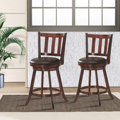 Costway Set Of 2 25'' Swivel Bar Stool Leather Padded Dining Kitchen Pub Bistro Chair High Back 5 Costway Set Of 2 25'' Swivel Bar Stool Leather Padded Dining Kitchen Pub Bistro Chair High Back - Image 3