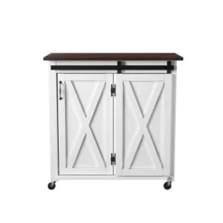 Lashire Barn Door Kitchen Cart Dark Brown/White - Aiden Lane -Dine Furniture GUEST b441a2fe 19dd 405f a2be e828dff24ea1