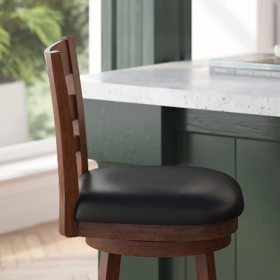Merrick Lane 24" Classic Wooden Ladderback Swivel Counter Height Stool With Upholstered Padded Seat And Integrated Footrest 6 Merrick Lane 24" Classic Wooden Ladderback Swivel Counter Height Stool With Upholstered Padded Seat And Integrated Footrest - Image 4