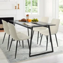 Monash 47"x32" Rectangular Modern Tempered Glass With 4 Point/Leg Dining Table -The Pop Maison