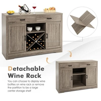 Costway Kitchen Storage Buffet Cabinet Farmhouse Wooden Sideboard W/2 Drawer & Wine Rack 8 Costway Kitchen Storage Buffet Cabinet Farmhouse Wooden Sideboard W/2 Drawer & Wine Rack - Image 6