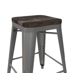 Fusion 24" Metal Backless Counter Stool With Wood Seat In Silver Set Of 2 - DHP -Dine Furniture GUEST b65e36f2 8fa6 4880 adf2 b2f252cf2400