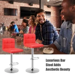 Costway Set Of 2 Bar Stools Adjustable Swivel Kitchen Counter Bar Chair PU Leather Red Full Back 14 Costway Set Of 2 Bar Stools Adjustable Swivel Kitchen Counter Bar Chair PU Leather Red Full Back -Dine Furniture GUEST b6708db5 a5d8 4e66 806e 5eed16d4d4c1