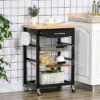 HOMCOM 3-Tier Utility Kitchen Cart With Handle Bar, Steel Basket Rolling Cart, Food Storage Service Trolley With Drawer, Rubber Wood Top, Black -Dine Furniture GUEST b6956b14 48bf 442a 9ec6 f69a53e3ecf4