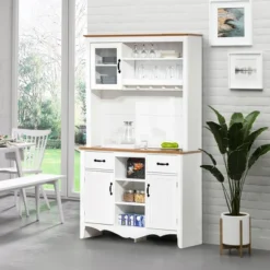 HOMCOM 71" Kitchen Buffet With Hutch, Farmhouse Style Storage Pantry With 2 Drawers, 3 Door Cabinets And 3 Shelves, White 10 HOMCOM 71" Kitchen Buffet With Hutch, Farmhouse Style Storage Pantry With 2 Drawers, 3 Door Cabinets And 3 Shelves, White -Dine Furniture GUEST b756a007 7583 4f46 999c 009d57c47d09