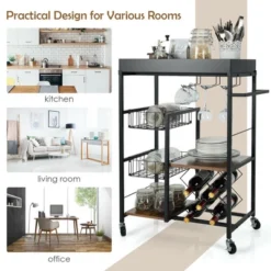 Costway 4-Tier Kitchen Carts Rolling Serving Trolley Wine Rack Removable Tray Basket -Dine Furniture GUEST b7c5420d 480c 4a24 ab58 cf1d9fab10f3