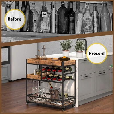 Costway 3-Tier Mobile Bar Serving Cart Liquor Storage Trolley With Removable Tray Wine Rack 9 Costway 3-Tier Mobile Bar Serving Cart Liquor Storage Trolley With Removable Tray Wine Rack - Image 7