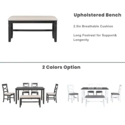 6 PCS Farmhouse Wood Dining Table Set With Table And Upholstered Chairs-ModernLuxe -Dine Furniture GUEST b87b4a75 5306 49b9 bb59 da875a2e03a8