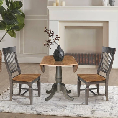 3pc 42" Round Dual Drop Leaf Dining Table With 2 Slat Back Chairs Hickory/Washed Coal - International Concepts 7 3pc 42" Round Dual Drop Leaf Dining Table With 2 Slat Back Chairs Hickory/Washed Coal - International Concepts - Image 5