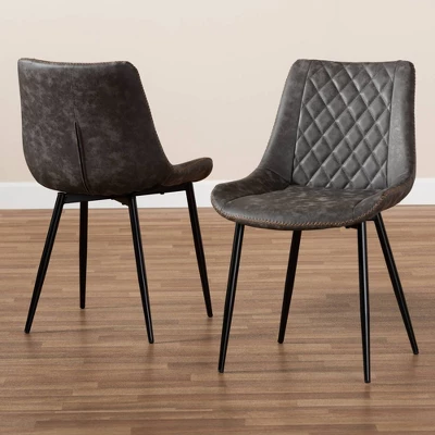Set Of 2 Loire Faux Leather Upholstered Dining Chair Gray/Black - Baxton Studio 8 Set Of 2 Loire Faux Leather Upholstered Dining Chair Gray/Black - Baxton Studio - Image 6