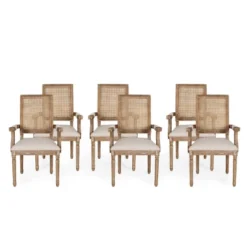 Set Of 6 Maria French Country Wood And Cane Upholstered Dining Chairs - Christopher Knight Home -Dine Furniture GUEST bab83799 919b 4733 b371 47f705a81437