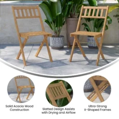 Flash Furniture Indoor/Outdoor Solid Acacia Wood Folding Bistro Chairs In Natural - Set Of 2 -Dine Furniture GUEST bb71af7f f508 4593 85b0 cf04c52423ea