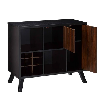 Wooden Wine Bar Storage Cabinet With 2 Door Cabinet And Storage Cubes Black/Brown - Benzara 4 Wooden Wine Bar Storage Cabinet With 2 Door Cabinet And Storage Cubes Black/Brown - Benzara - Image 2