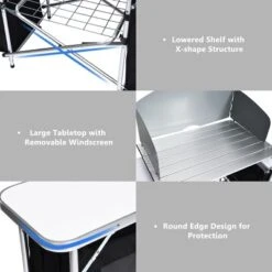 Costway Folding Portable Aluminum Camping Grill Table W/ Storage Organizer Windscreen Black -Dine Furniture GUEST bbb7657e 1649 4cf7 af11 e3818b0d490c
