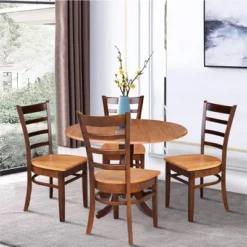 42" Dual Drop Leaf Dining Table With 4 Emily Ladderback Chairs Cinnamon/Espresso - International Concepts