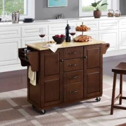Eleanor Wood Top Kitchen Cart Mahogany/Natural - Crosley -Dine Furniture GUEST bc293b4c a4ab 4aad 8ee2 25652645e709