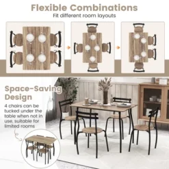 Costway 5PCS Dining Table Set 4 Chairs Wood & Metal Frame Space-saving Kitchen Furniture 18 Costway 5PCS Dining Table Set 4 Chairs Wood & Metal Frame Space-saving Kitchen Furniture -Dine Furniture GUEST bc422091 3e8b 4a73 8af8 4c8a74534758