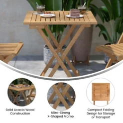 Emma And Oliver Portable Natural Solid Acacia Wood Folding Patio Side Table For Indoor And Outdoor Use -Dine Furniture GUEST bcdc4c07 5398 49b1 86b7 d97143868fd0