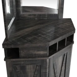 Home Source Charcoal Corner Bar Unit With Built-in Wine Rack And Lower Cabinet