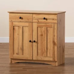 Lauren Wood 2 Door Buffet Kitchen Cabinet Oak Brown/Black - Baxton Studio -Dine Furniture GUEST bd612d0b 8a46 4520 947e 6433847cf08b