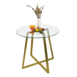 Hana + Bingo 5-Piece Round Clear Glass Dining Table Set With 4 Upholstered Chairs Gold Legs - The Pop Maison 15 Hana + Bingo 5-Piece Round Clear Glass Dining Table Set With 4 Upholstered Chairs Gold Legs - The Pop Maison -Dine Furniture GUEST bd826c28 fde3 4407 a9e4 235a3b163dd1