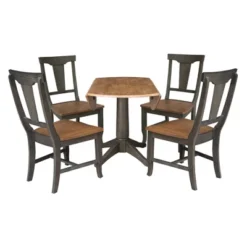42" Round Dual Drop Leaf Dining Table With 4 Panel Back Chairs Hickory/Washed Coal - International Concepts -Dine Furniture GUEST be3cc6c5 8ed3 4f20 8f42 5af464df85d7