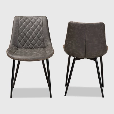 Set Of 2 Loire Faux Leather Upholstered Dining Chair Gray/Black - Baxton Studio 4 Set Of 2 Loire Faux Leather Upholstered Dining Chair Gray/Black - Baxton Studio - Image 2