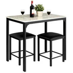 3 Piece Counter Height Dining Set Faux Marble Table 2 Chairs Kitchen Bar -Dine Furniture GUEST be906cef 8b15 4557 993a ab9fc47f415c