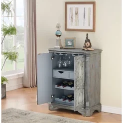 Operose Ville 2 Door Wine Cabinet With White Door Insets Distressed Gray Blue - Treasure Trove Accents -Dine Furniture GUEST bedcea72 ab8e 49d1 9f5e a491109f1b22