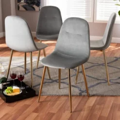 Set Of 4 Elyse Velvet Upholstered Metal Dining Chairs - Baxton Studio -Dine Furniture GUEST bf762598 d2ef 4988 bc20 837d647ca025