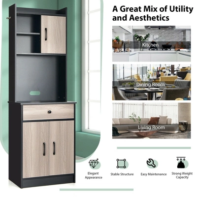 Costway 3-Door 71'' Kitchen Buffet Pantry Storage Cabinet W/Hutch Adjustable Shelf Black 5 Costway 3-Door 71'' Kitchen Buffet Pantry Storage Cabinet W/Hutch Adjustable Shelf Black - Image 3