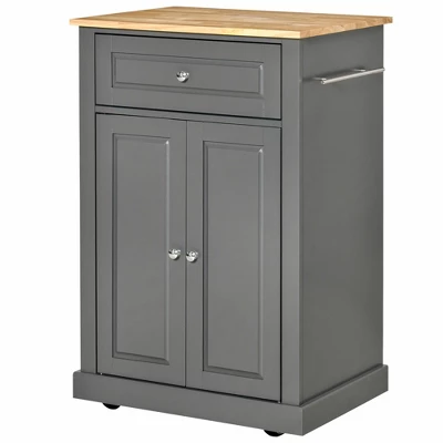 HOMCOM Rolling Kitchen Island Cart, Portable Serving Trolley Table With Drawer, Adjustable Shelf And 2 Towel Racks, Gray 5 HOMCOM Rolling Kitchen Island Cart, Portable Serving Trolley Table With Drawer, Adjustable Shelf And 2 Towel Racks, Gray - Image 3
