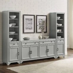 3pc Tara Sideboard And Bookcase Set Distressed Gray - Crosley