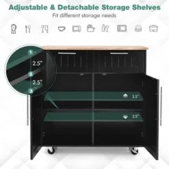Costway Rolling Kitchen Cart Island Heavy Duty Storage Trolley Cabinet Utility Black -Dine Furniture GUEST c28256b7 cdee 41ea b4f8 35d214908c9f