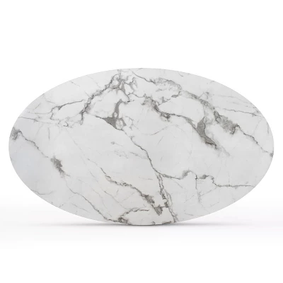 Harris 59'' Artificial Top Oval Dining Table With Pedestal Base In White-The Pop Maison 6 Harris 59'' Artificial Top Oval Dining Table With Pedestal Base In White-The Pop Maison - Image 4