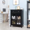 HOMCOM Kitchen Cabinet, Storage Cabinet, Sideboard Floor Accent Cabinet W/ 2 Glass Doors, Drawer, Adjustable Shelves For Living Room Entryway, Black -Dine Furniture GUEST c40e4eb5 ad1b 4bb3 8883 b2c39a74aca1