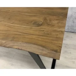 60" Light Acacia Wood Live Edge Dining Table Light/Black - Timbergirl