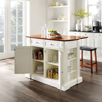 Coventry Drop Leaf Top Kitchen Island With Upholstered Saddle Stools White - Crosley 3 Coventry Drop Leaf Top Kitchen Island With Upholstered Saddle Stools White - Crosley