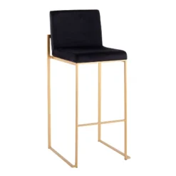 Set Of 2 Fuji High Back Stainless Steel/Velvet Barstools With Gold Legs - LumiSource