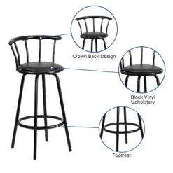 Emma And Oliver Crown Back Black Metal Barstool With Black Vinyl Swivel Seat -Dine Furniture GUEST c61eabf8 bc1c 4046 87bd 1b5b2452e529