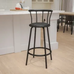 Emma And Oliver Crown Back Black Metal Barstool With Black Vinyl Swivel Seat -Dine Furniture GUEST c646cab9 e602 4291 9387 4bae2b59c906