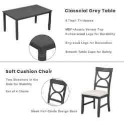 6 PCS Farmhouse Wood Dining Table Set With Table And Upholstered Chairs-ModernLuxe -Dine Furniture GUEST c6fc7878 b7a4 4d3e a257 07c6cf091977