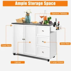 Costway Kitchen Island 2-Door Storage Cabinet Stainless Steel Top W/ Drawers -Dine Furniture GUEST c7e587d3 b0eb 42a1 9f97 2ef881e11c4c
