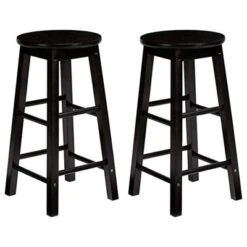 PJ Wood Classic Round Seat 29" Tall Kitchen Counter Stools For Homes, Dining Spaces, And Bars With Backless Seats & 4 Square Legs, Black (Set Of 8)