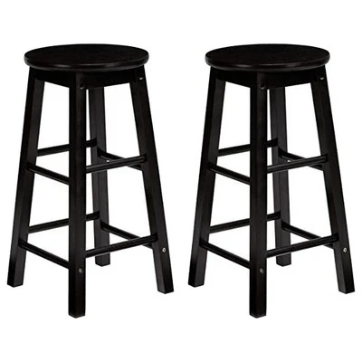 PJ Wood Classic Round Seat 29" Tall Kitchen Counter Stools For Homes, Dining Spaces, And Bars With Backless Seats & 4 Square Legs, Black (Set Of 6) 3 PJ Wood Classic Round Seat 29" Tall Kitchen Counter Stools For Homes, Dining Spaces, And Bars With Backless Seats & 4 Square Legs, Black (Set Of 6)