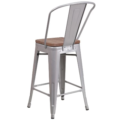 Merrick Lane Metal Dining Stool With Curved Slatted Back And Textured Wood Seat 14 Merrick Lane Metal Dining Stool With Curved Slatted Back And Textured Wood Seat - Image 12