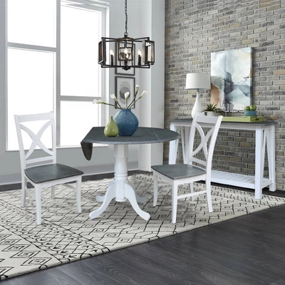 42" Lillith Dual Drop Leaf Dining Table With 2 X-Back Chairs White/Heather Gray - International Concepts 4 42" Lillith Dual Drop Leaf Dining Table With 2 X-Back Chairs White/Heather Gray - International Concepts - Image 3