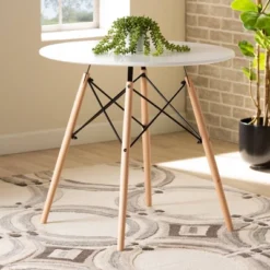 Varen Plastic And Wood Dining Table White/Oak Brown/Black - Baxton Studio -Dine Furniture GUEST c9bce4de 6311 494b 94b0 9c2da56f6287